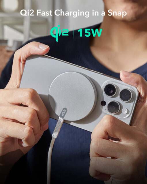 ESR Halolock Qi2 Mini Wireless Charger 15W with MagSafe - Silver - Image 2