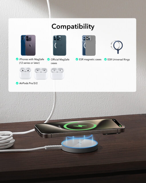 ESR Halolock Qi2 Mini Wireless Charger 15W with MagSafe - Silver - Image 8